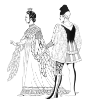 A coloring page of renaissance clothing